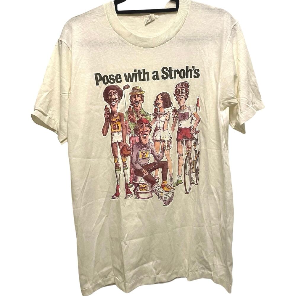 Vintage 80s Pose with a Strohs Beer Promo Single Stitch Shirt Adult Large